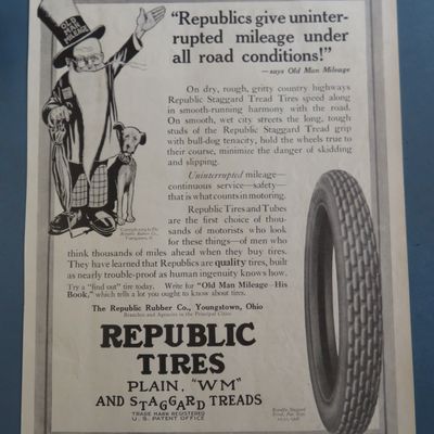 1915 Republic Tires with Old Man Mileage & His Dog