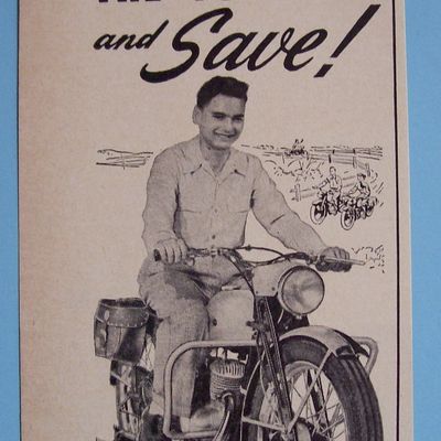 1950 Harley-Davidson 125 with Man on Motorcycle