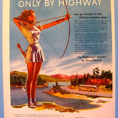 1946 Greyhound Bus Lines With Woman & Bow & Arrow