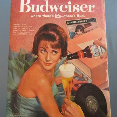 1960 Budweiser Beer with Woman Looking At Glass Of Beer