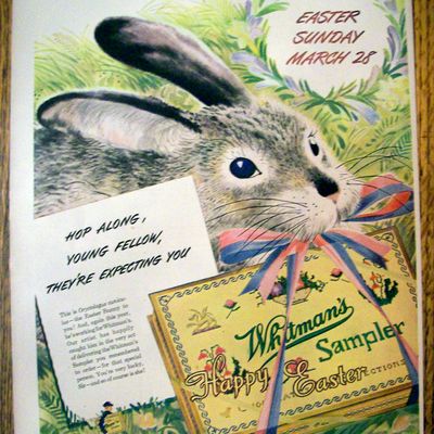 1948 Whitman's Sampler with Easter Bunny Holding Candy