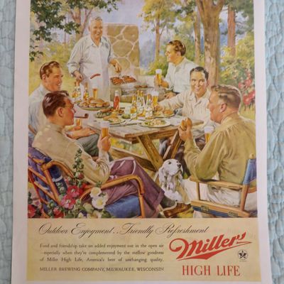 1945 Miller High Life Beer with Men Having A Barbecue