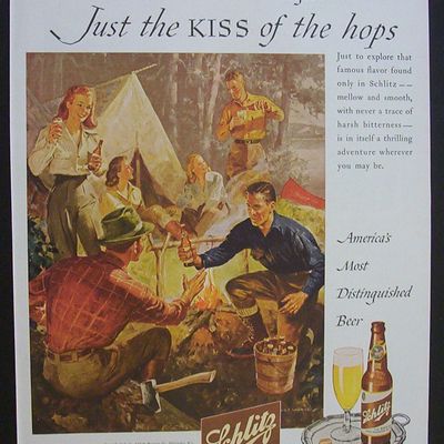 1946 Schmitz Beer w People Camping & Enjoying Schmitz
