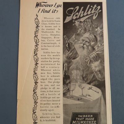 1900 Schlitz Beer with Santa Claus Holding a Bottle