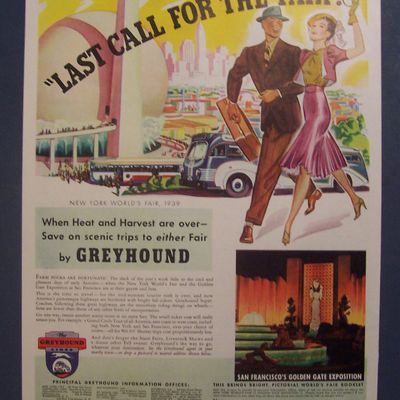 1939 Greyhound Lines with Couple Walking