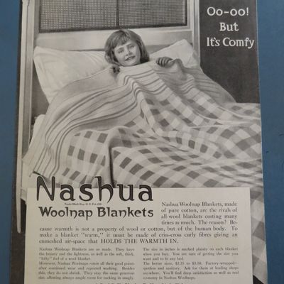 1916 Nashua Woolnap Blanket with Little Girl In Bed