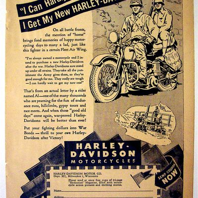 1944 Harley-Davidson Motorcycles w/Two Men & Motorcycle