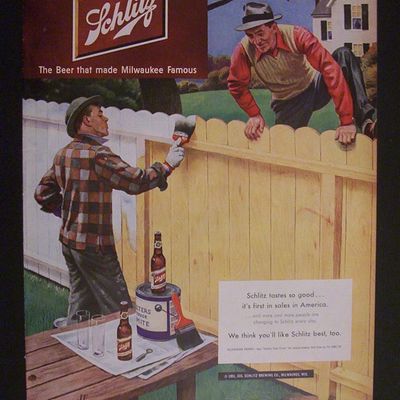 1951 Schlitz Beer with Man Painting Fence
