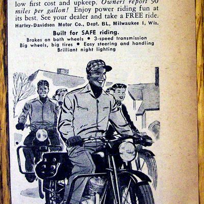 1949 Harley Davidson 125 Motorcycle with Man Riding
