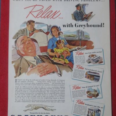 1948 Greyhound with Man Relaxing While People Talk