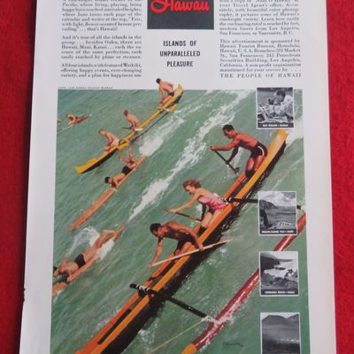 1940 Hawaii Tourist Bureau with People Rowing In Boats