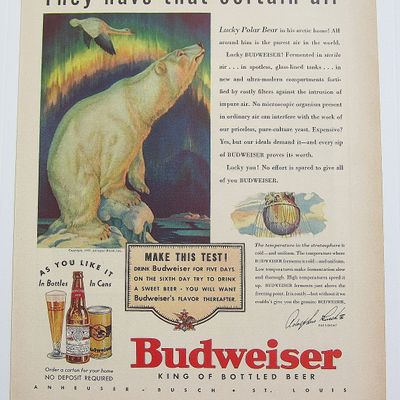 1937 Budweiser Beer With Lucky Polar Bear
