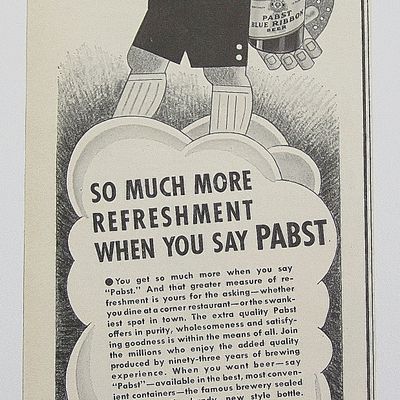 1937 Pabst Beer With Man Holding Can & Bottle of Beer