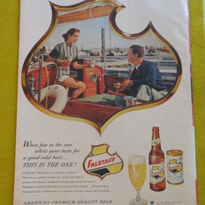 1956 Falstaff Beer with Man & Woman On A Boat