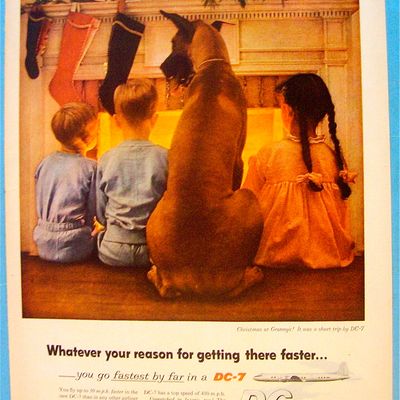 1955 Douglas DC-7 with Children and Dog By Fire