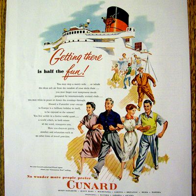 1953 Cunard with People Walking On A Ship