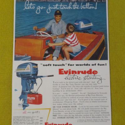 1950 Evinrude Outboard Motors with Father & Son On Boat