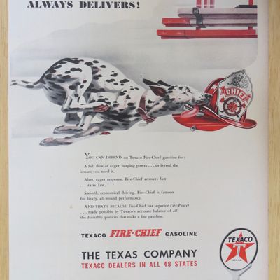 1947 Texaco Fire Chief Gasoline with Dalmatian Running