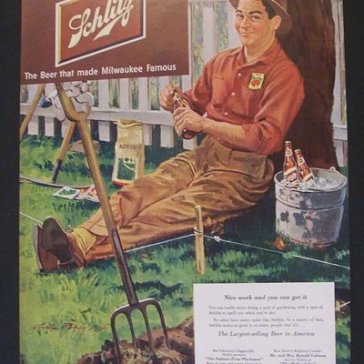 1951 Schlitz Beer w/ Man Taking a Break From Gardening