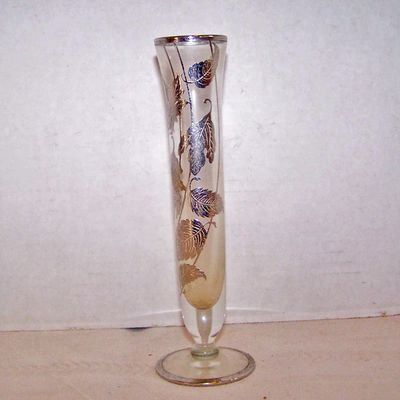 Glass Bud Vase, Silver Tone Flowers