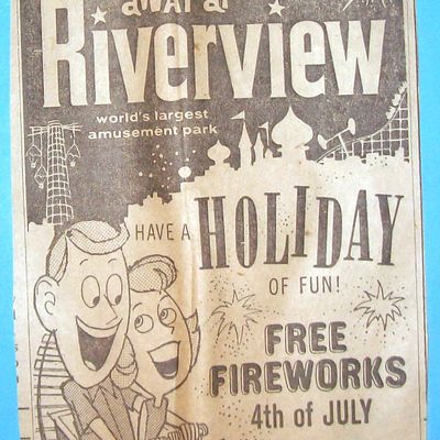 1961 Riverview Amusement Park w/Man & Woman on Coaster