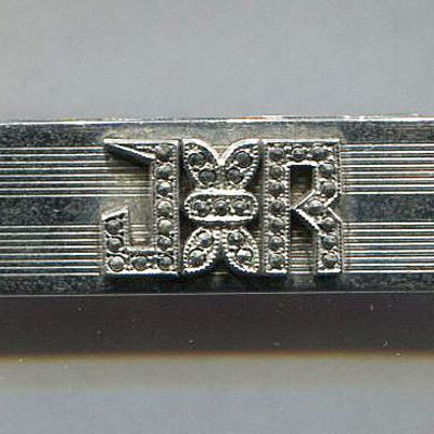 Silver Tone Tie Bar, Rhinestone Initials, Jr, Deco