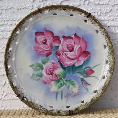 Artist Signed Flowers Hanging Plate