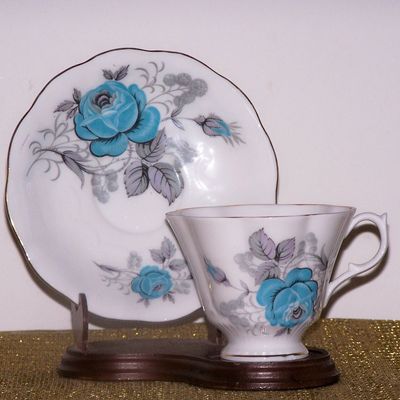 Queen Anne Cup & Saucer, Blue Flowers