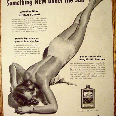 1946 Tartan Lotion with Woman In Bathing Suit Sunning