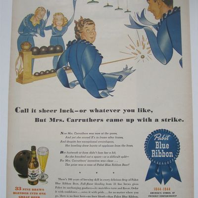 1944 Pabst Blue Ribbon Beer with Ribbon Family Bowling