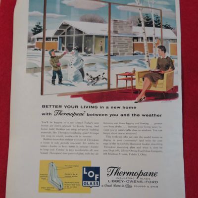 1958 Thermopane Glass with Boy Building Snowman