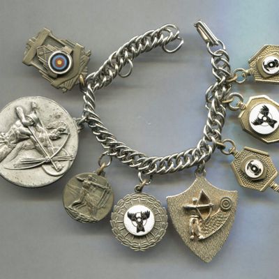 Silver Metal Charm Bracelet W/ 8 Archery Charms