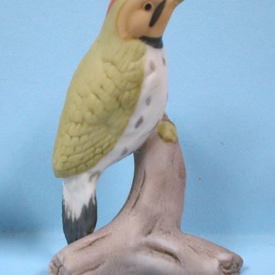 Miniature Bone China Royal Crown Bird, Green Woodpecker