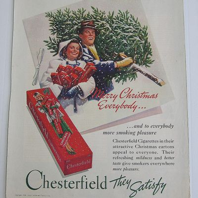 1938 Chesterfield Cigarettes w Man & Woman At Christmas