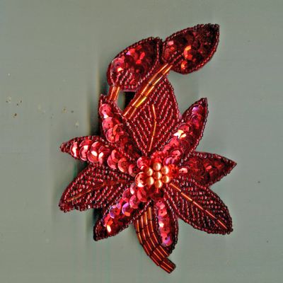 Red Sequins Flower & Bud Design Barrette/Hair Clip