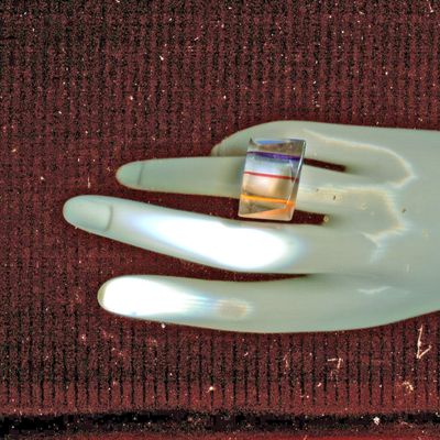 Striped Black, Red, and Pink Lucite Ring