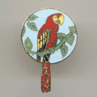 Parrot On Blue Enamel Disc Pin