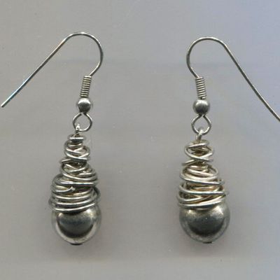 Silver Ball & Wire Drop Pierced Earrings