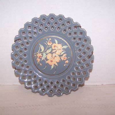 Pink Orchids on Blue Decorated Plate, Made in Japan
