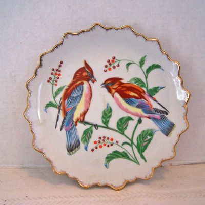 Decorative Plate with 2 Colorful Birds, Made in Korea