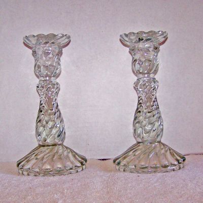 8 in. Pair Heavy Swirl Glass Candle Holders