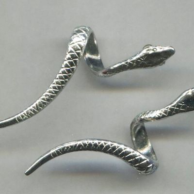 Figural Snake Silver Tone Pierced Earrings