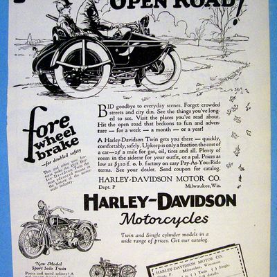 1927 Harley Davidson with Men on Motorcycle