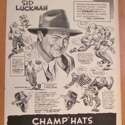 1946 Champ Hats w/Sid Luckman-Chicago Bears' Ace Passer