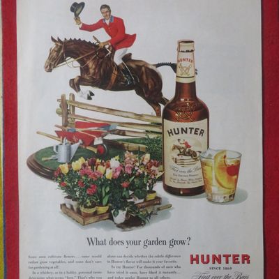 1948 Hunter Whiskey with Man on Horse Jumping Fence