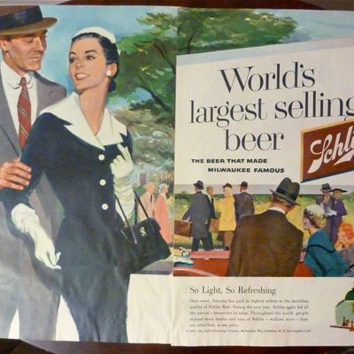1956 Schlitz Beer with Man & Woman Walking Together