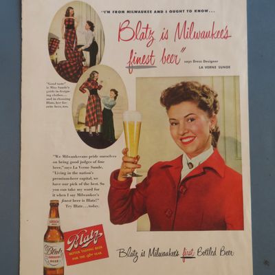 1949 Blatz Beer with Dress Designer La Verne Sunde