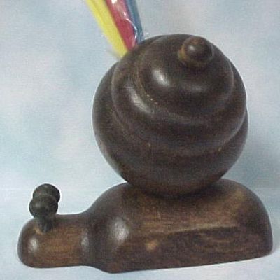 1970s Wood Snail Toothpick Holder