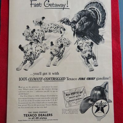 1953 Texaco Gasoline with Turkey Chasing Dalmatians