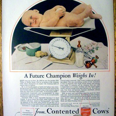 1929 Carnation Milk with Baby Being Weighed On Scale